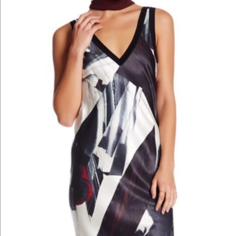DKNY DOUBLE TRIM V WOOL SLIP DRESS